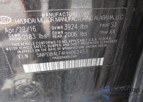 2017 Hyundai Elantra Limited from USA, damaged, VIN 5NPD84LF4HH062453